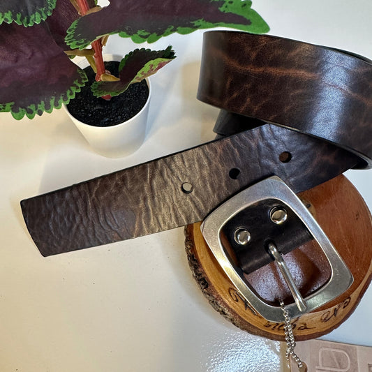 Brown Distressed Belt Rect Buckle