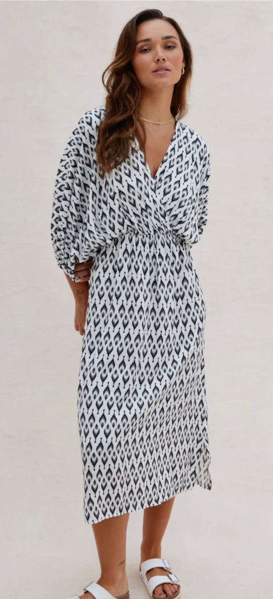 Lera Print Dress - Black