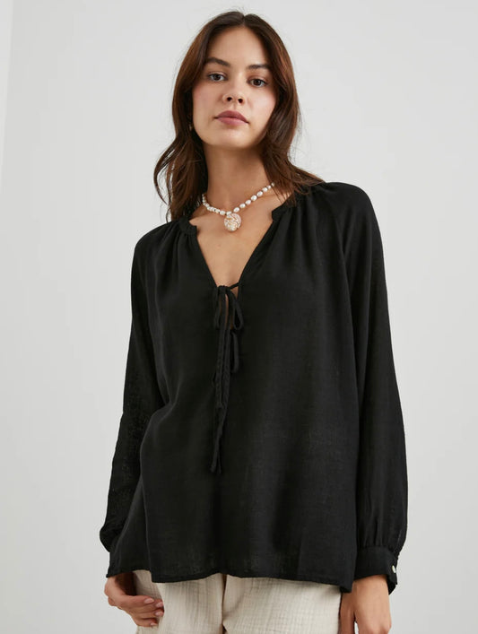 Brielle Linen Blouse - Black