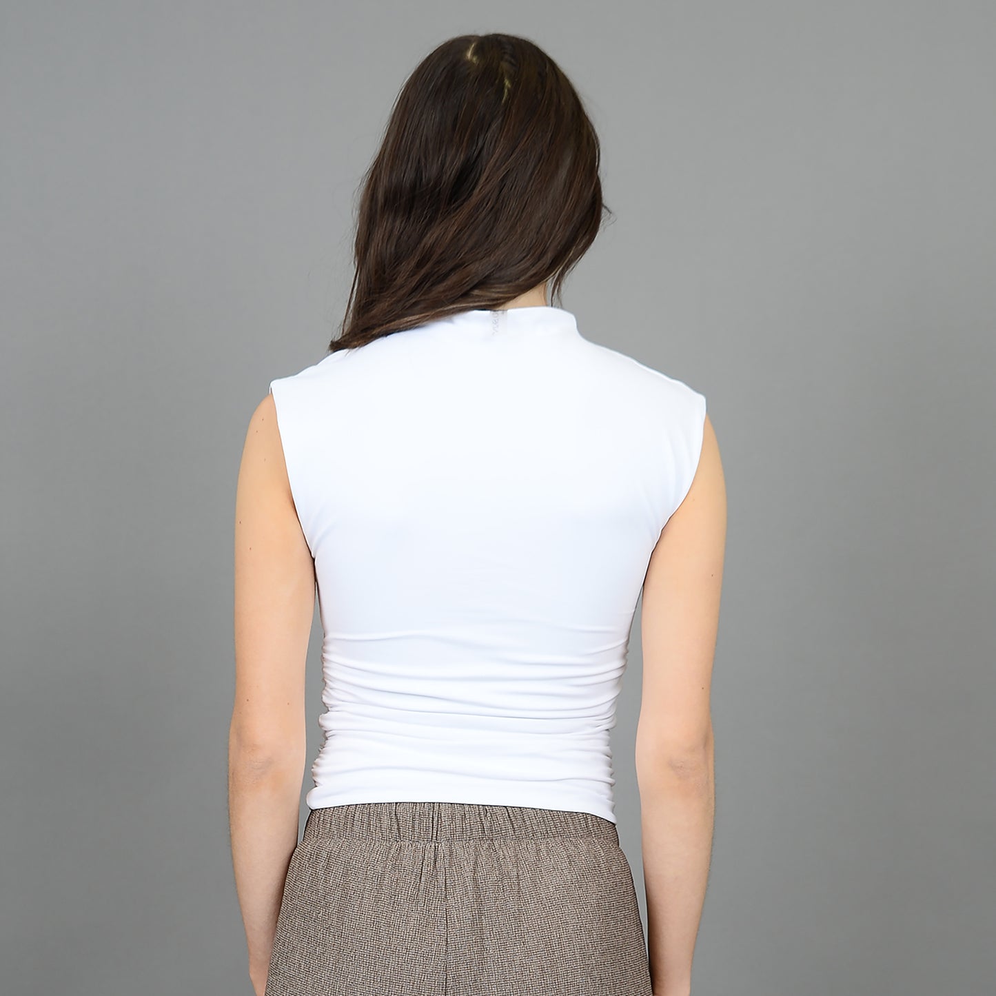 Mock Neck with ruched Sides - White