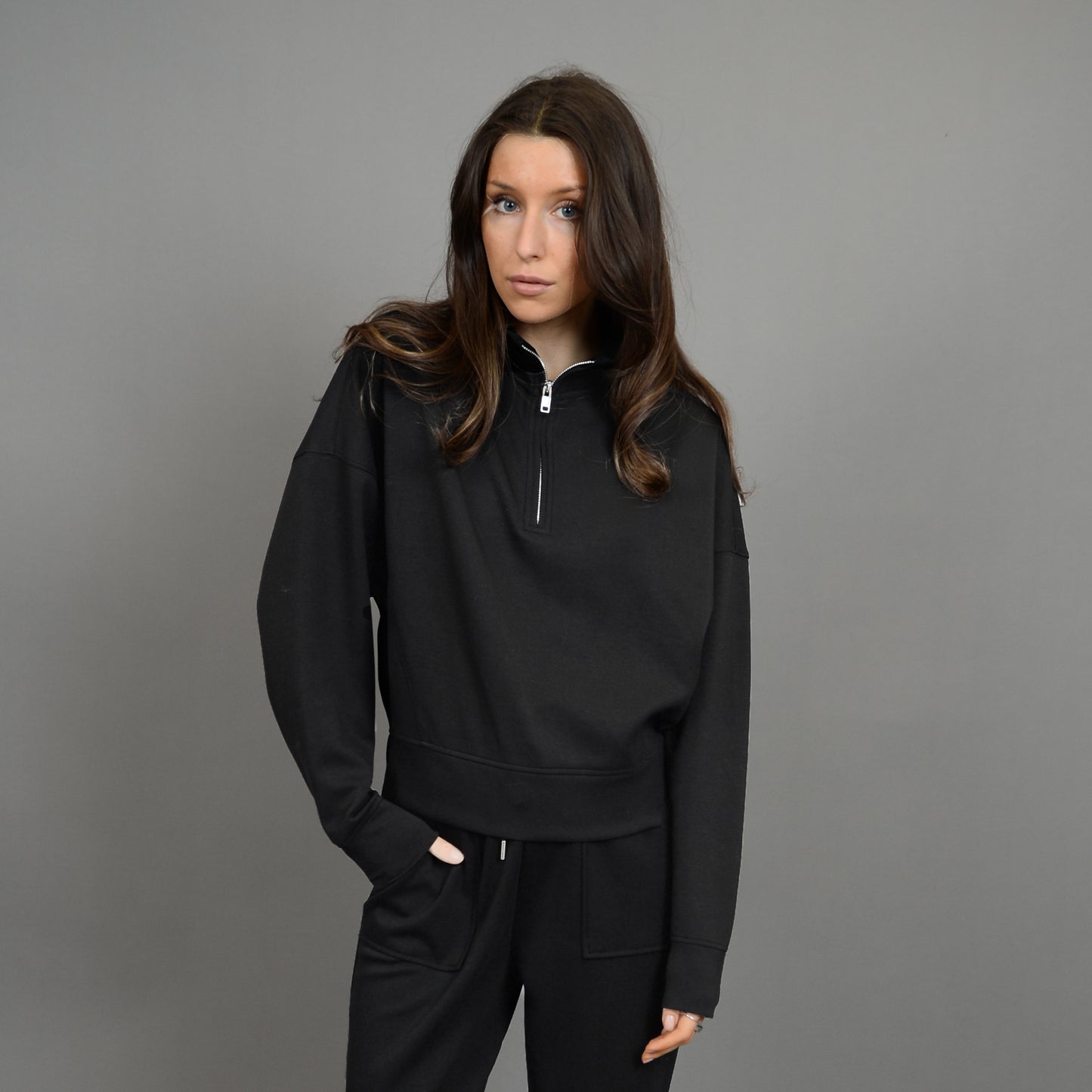 Mailyn Soft Mockneck Half Zip Pullover - Black