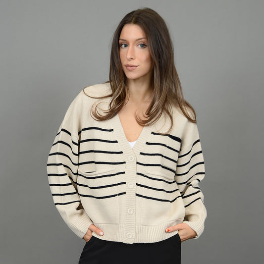 Fatima Cardigan - Ivory/Black