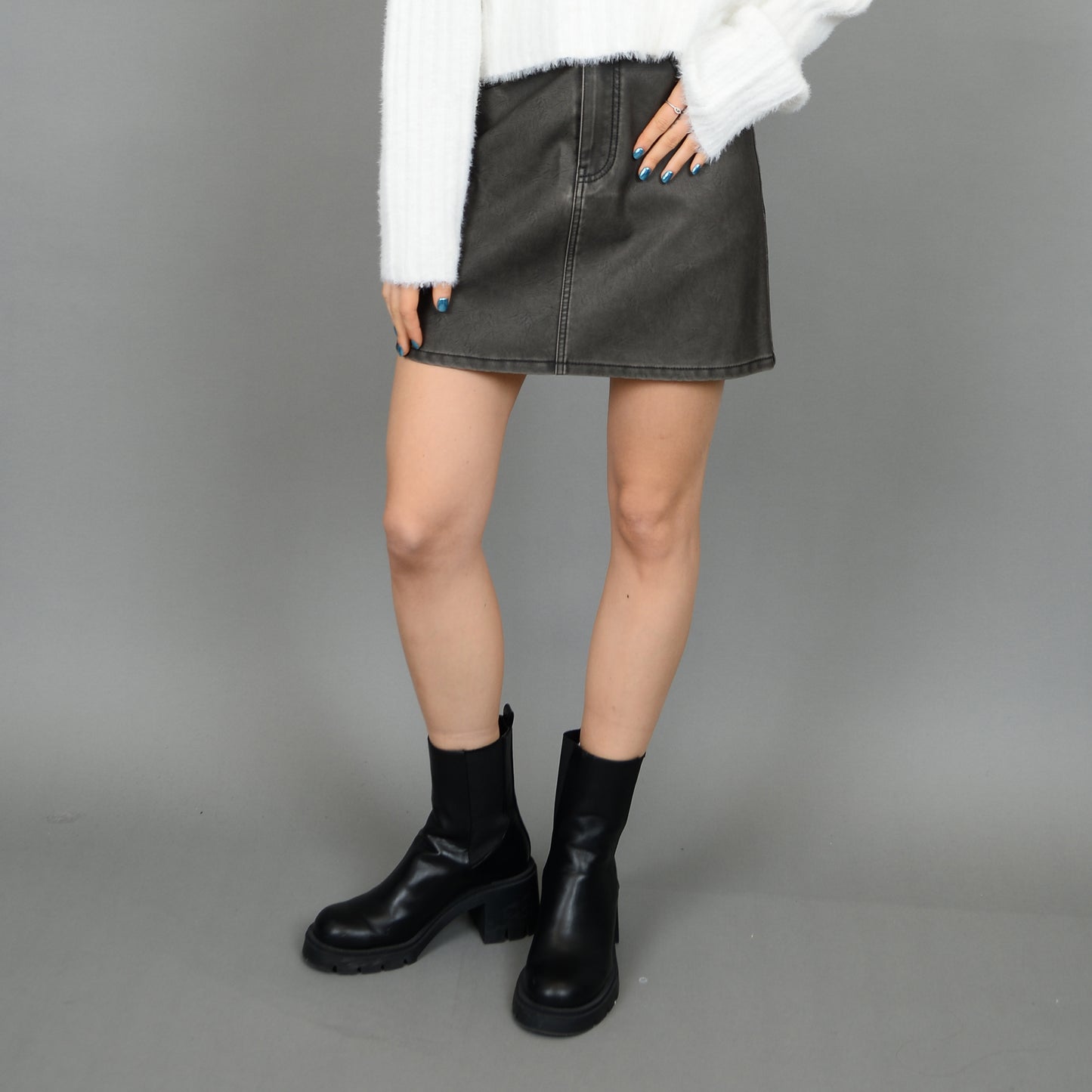 Distressed Faux Leather Mini Skirt - Fossil