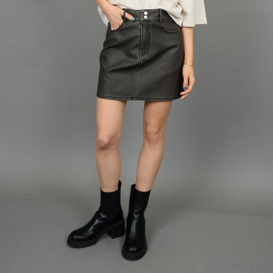 Distressed Faux Leather Mini Skirt - Fossil