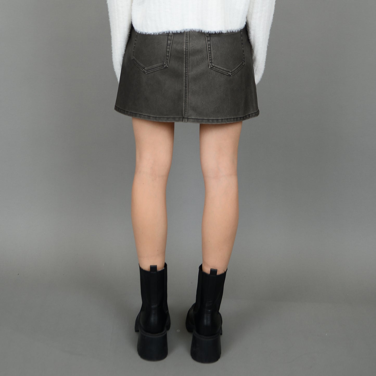 Distressed Faux Leather Mini Skirt - Fossil