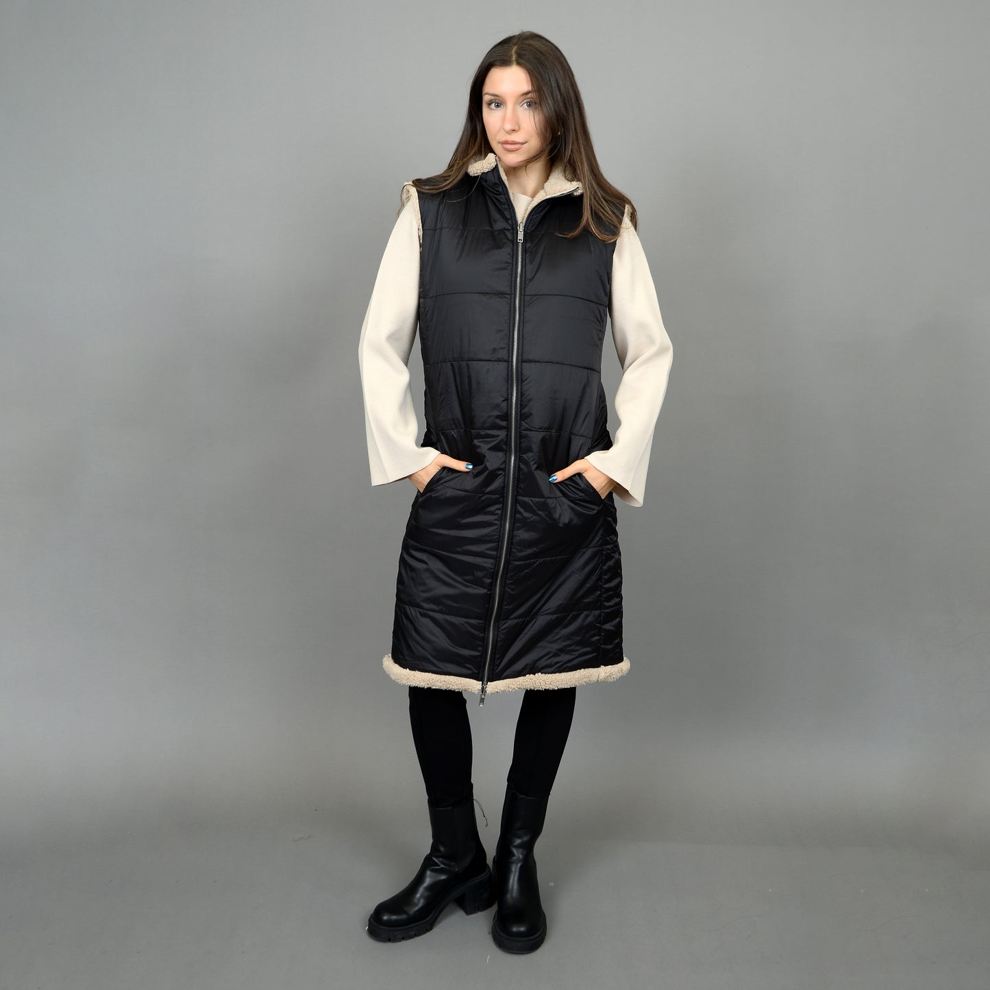 Leblanc Reversible Long Vest - Black/Sherpa