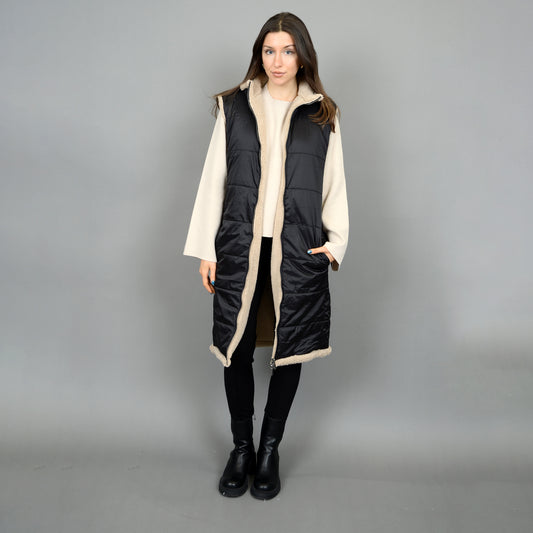 Leblanc Reversible Long Vest - Black/Sherpa