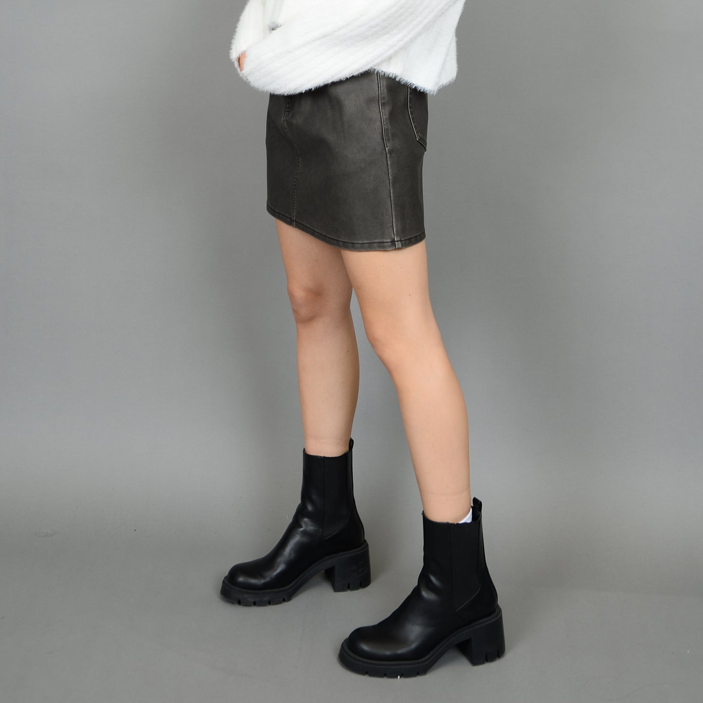 Distressed Faux Leather Mini Skirt - Fossil