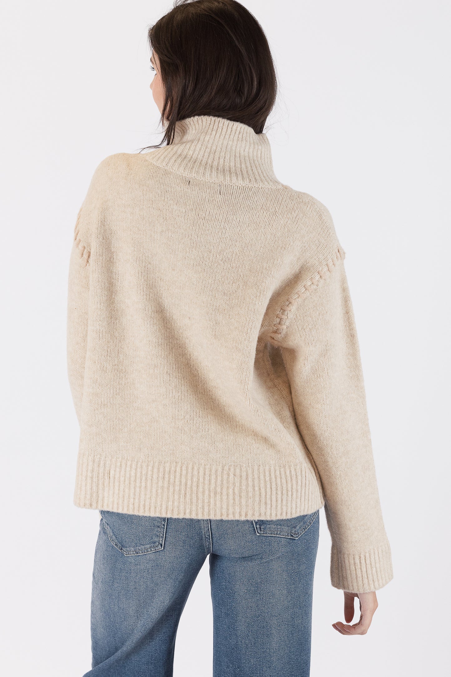 Raegan - Oat Turtleneck with Large Stitching