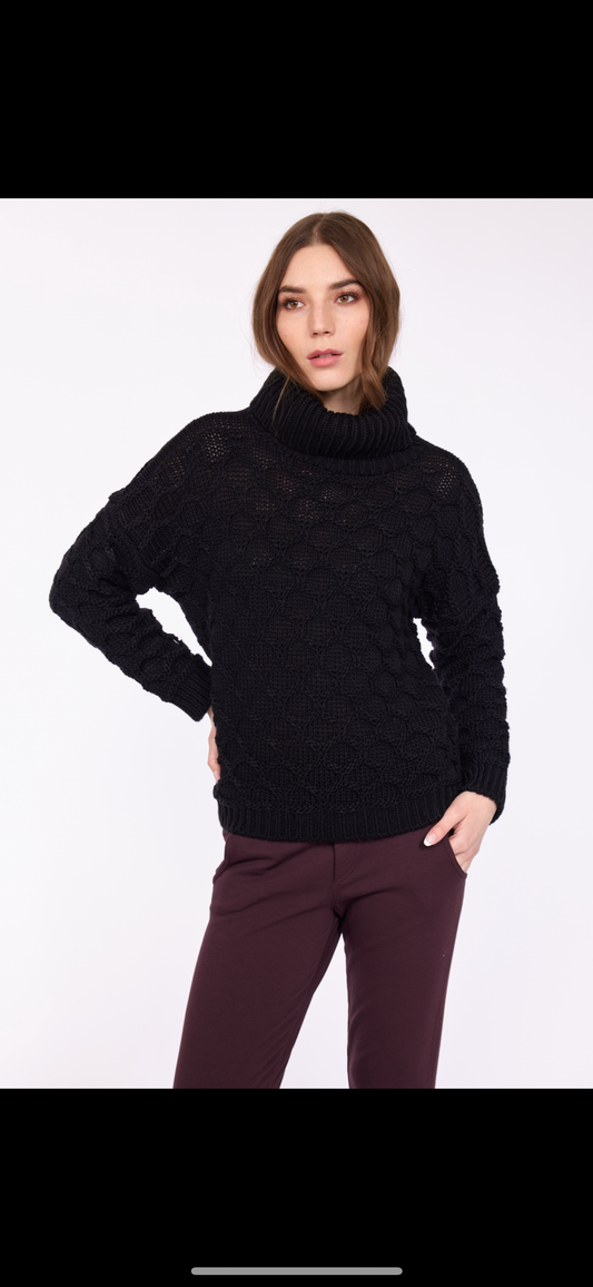 Honeycomb Knit Turtleneck - Black