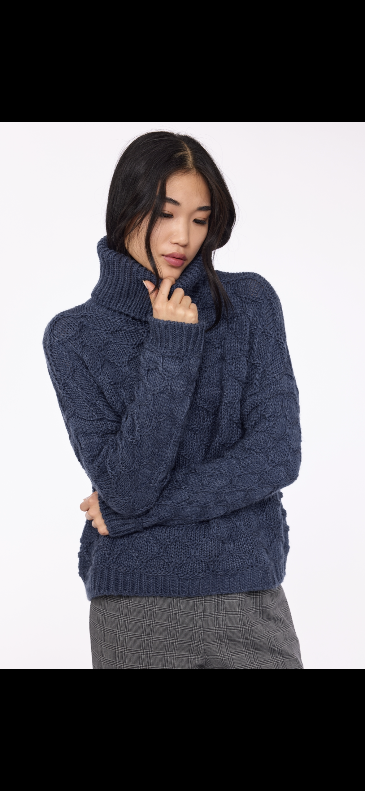 Honeycomb Knit Turtleneck - Denim Blue