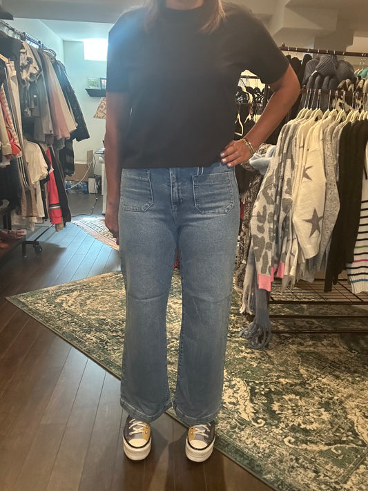 Front Pocket Wide Leg Blue Jeans