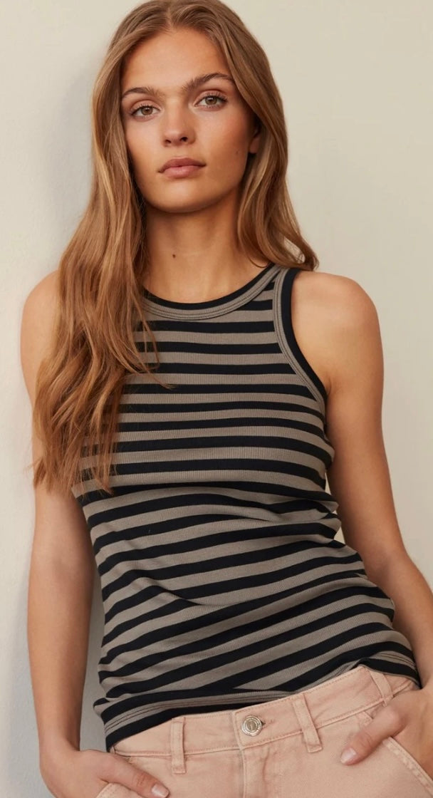 Black Taupe Stripe Tank