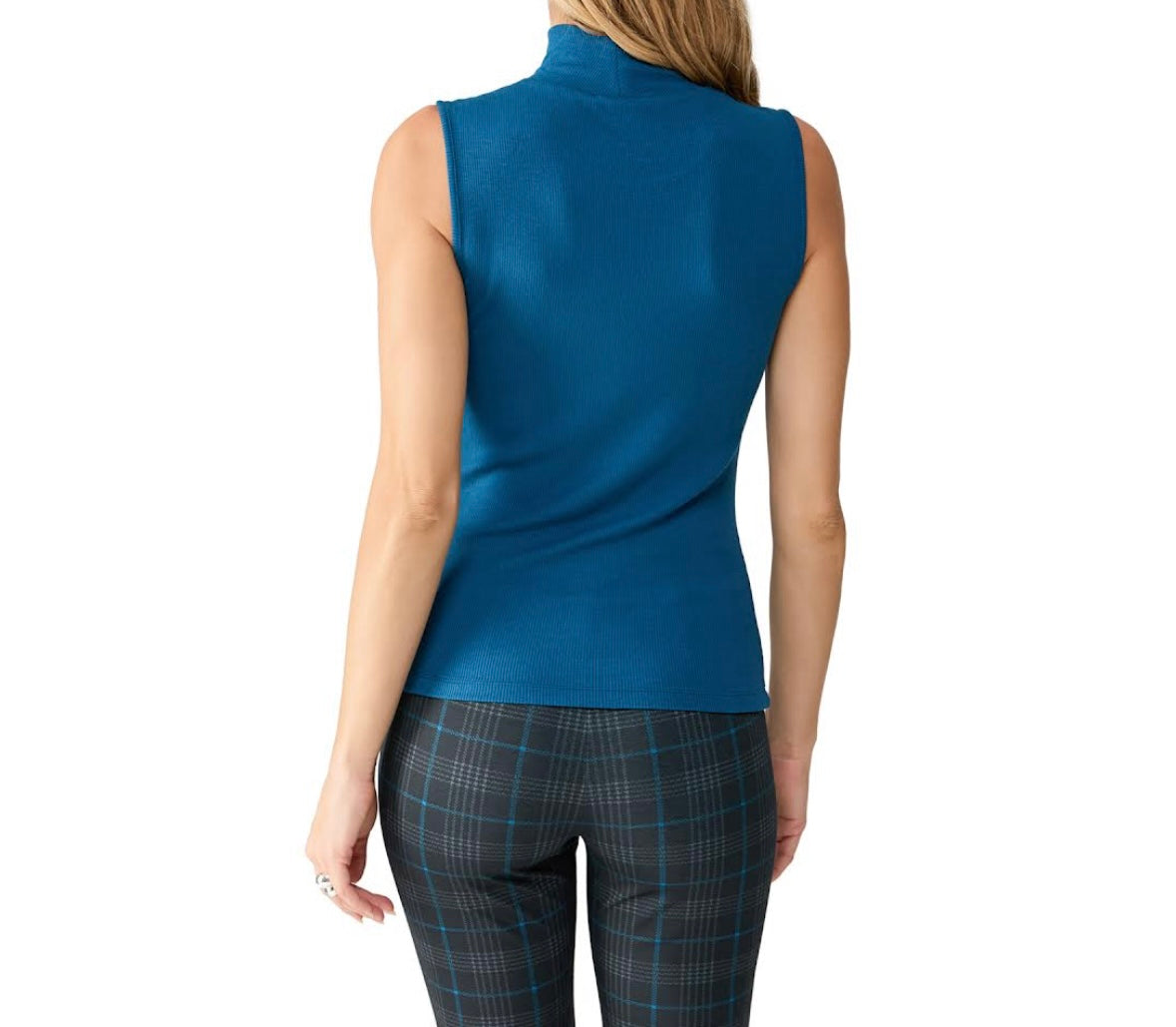 Essential Sleeveless Mock Neck Top - Blue Jewel