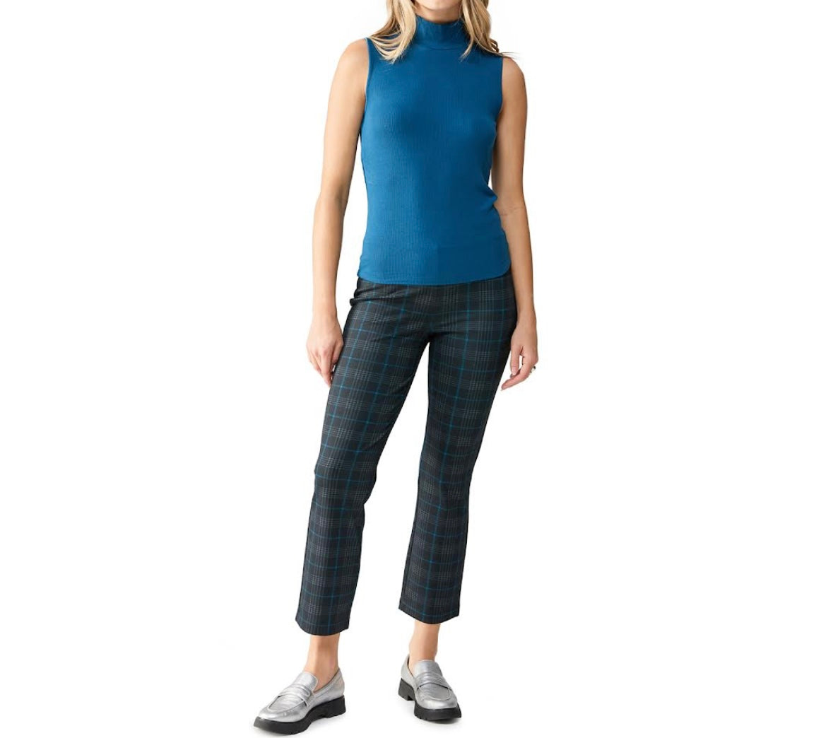 Essential Sleeveless Mock Neck Top - Blue Jewel