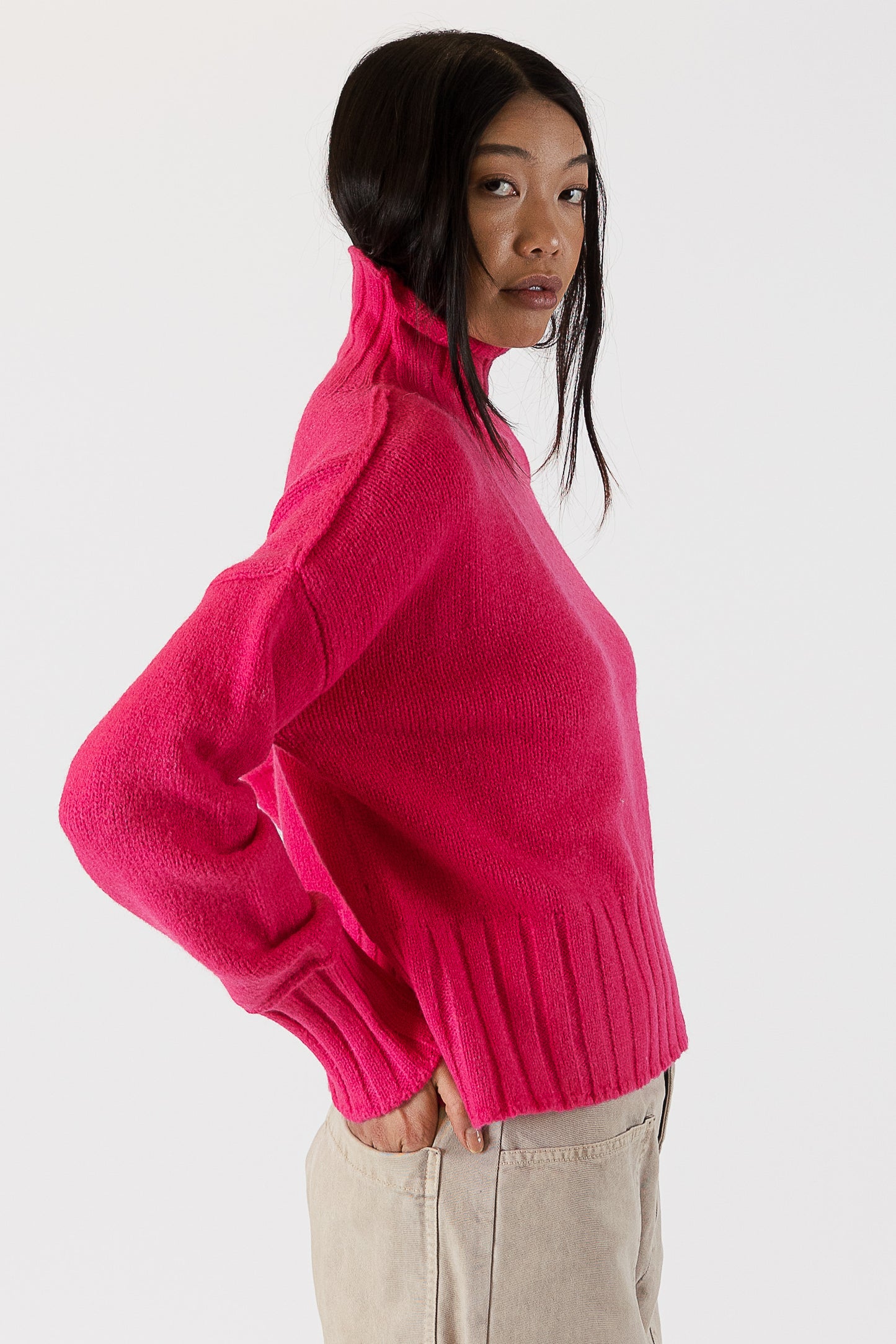 Calli - Fucsia Turtleneck Sweater