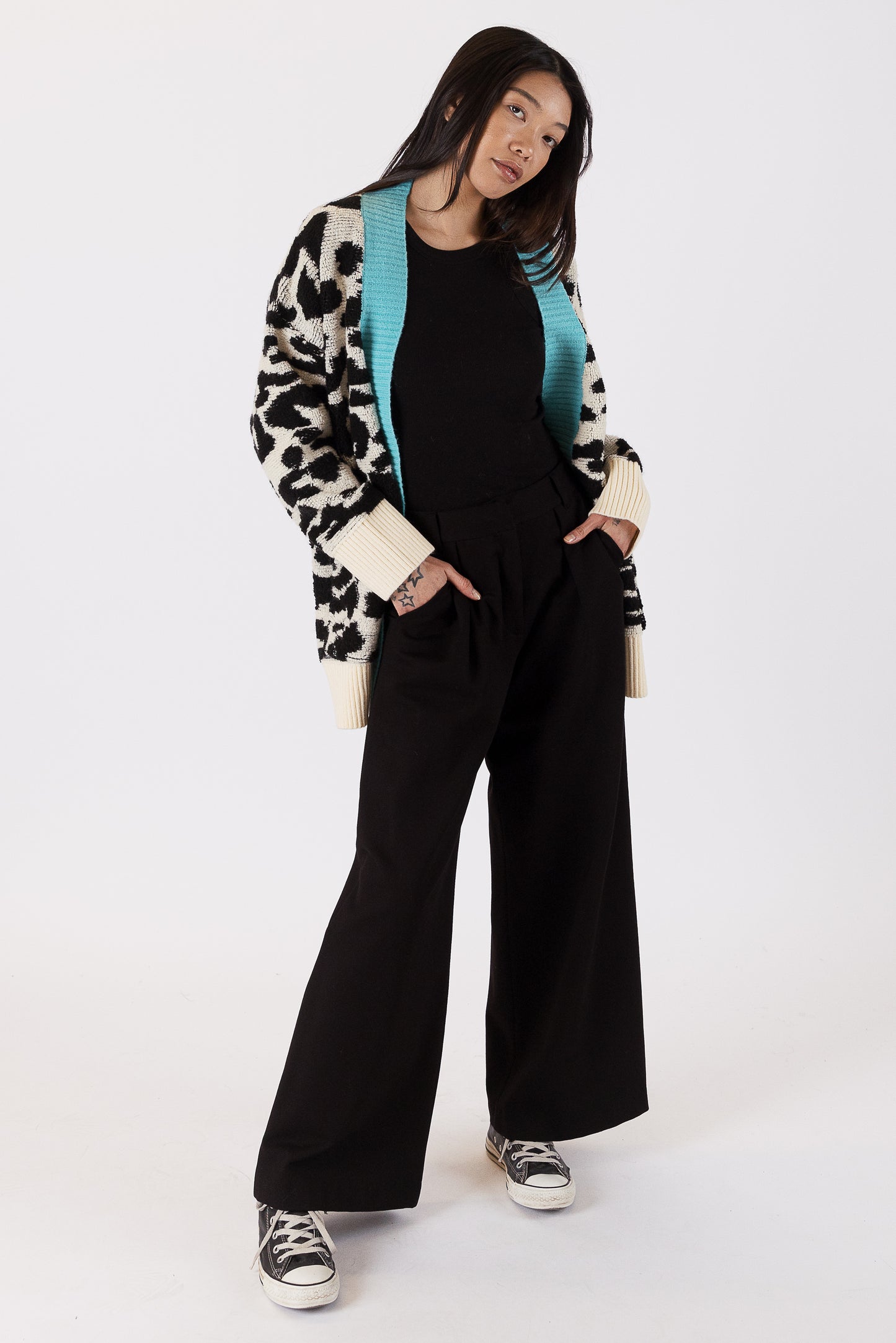 Leo - Leopard Print Cardi with Teal Detail