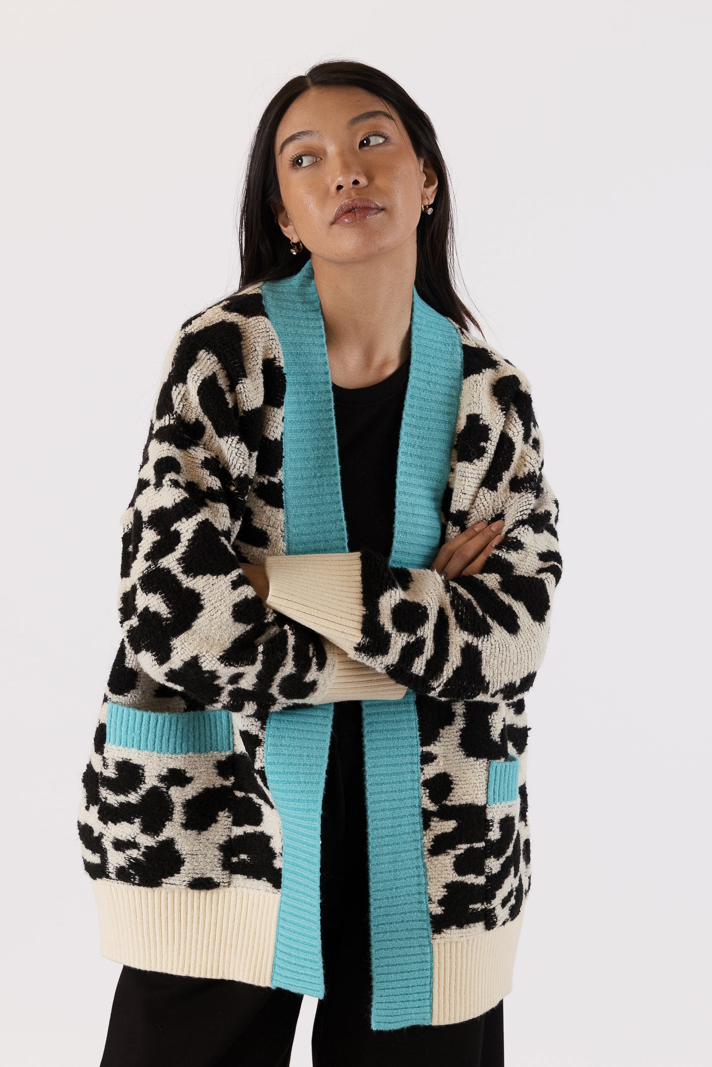 Leo - Leopard Print Cardi with Teal Detail