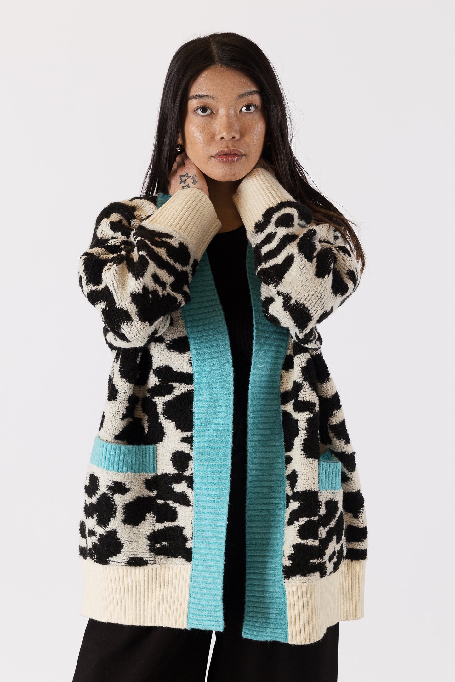 Leo - Leopard Print Cardi with Teal Detail