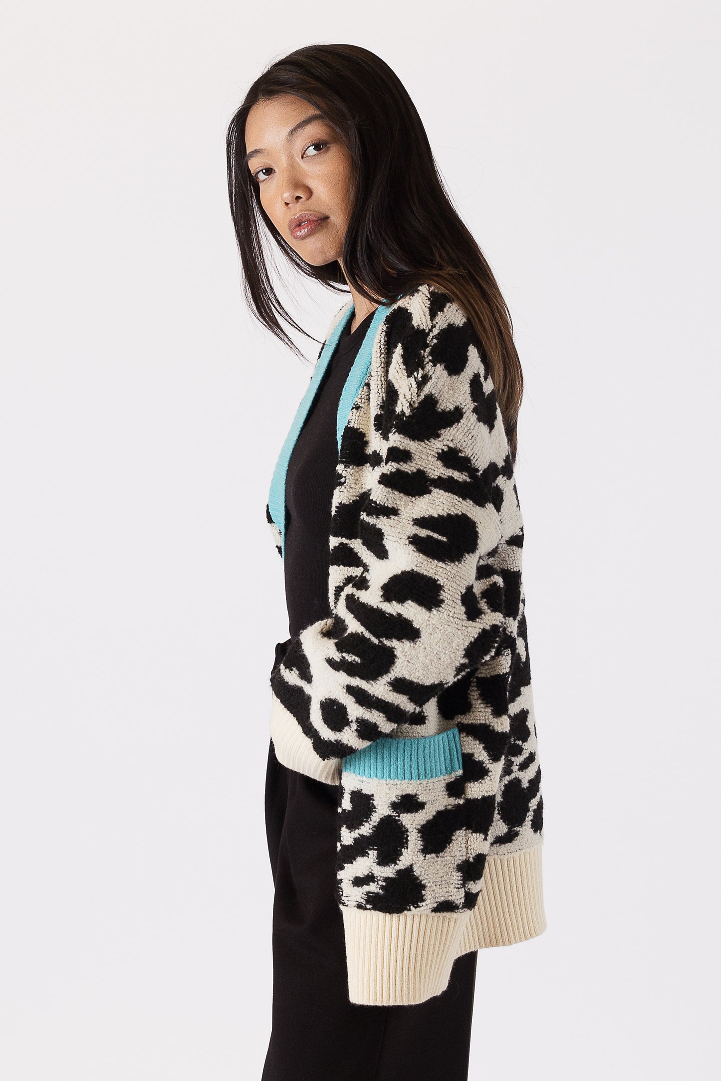 Leo - Leopard Print Cardi with Teal Detail