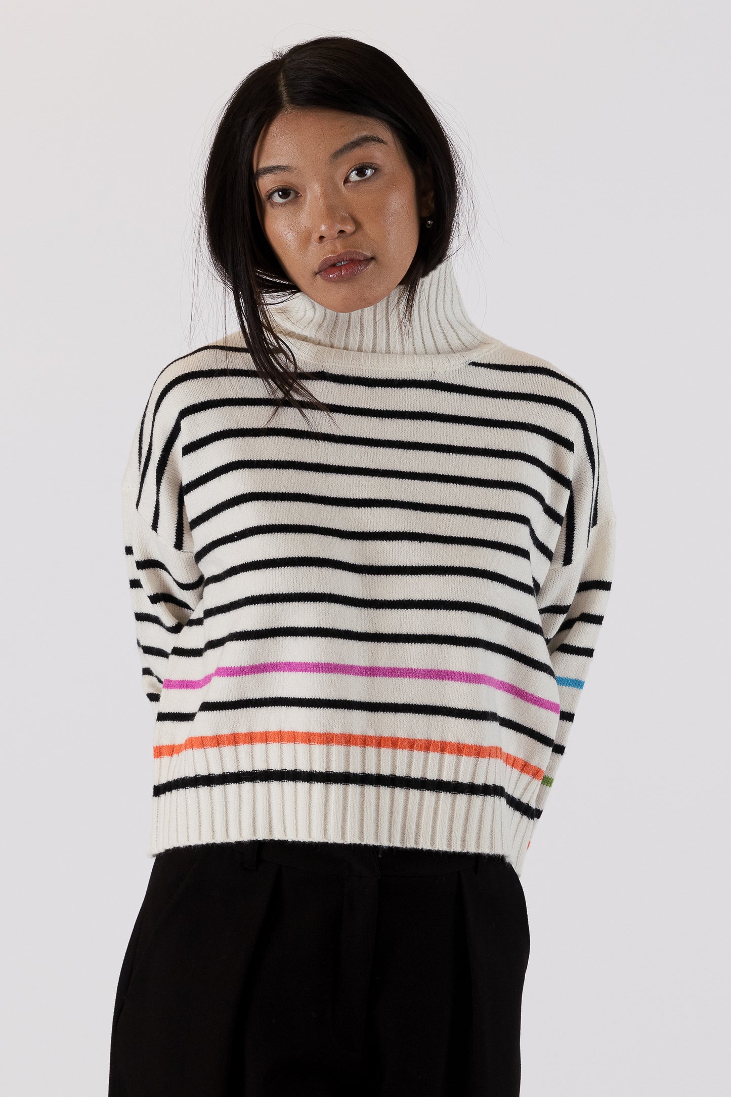 Curtis - Mockneck Multi Colour Striped Sweater