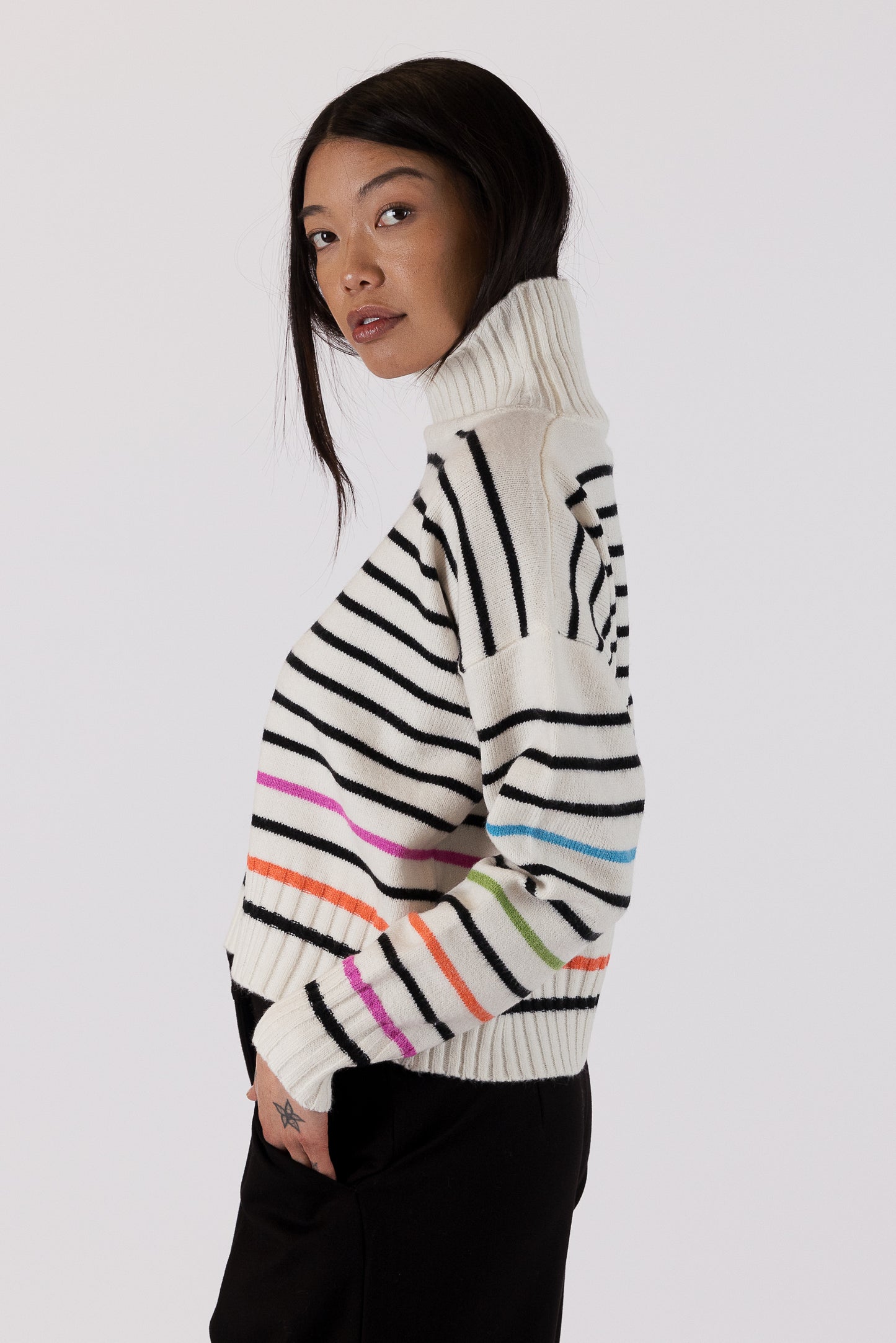 Curtis - Mockneck Multi Colour Striped Sweater