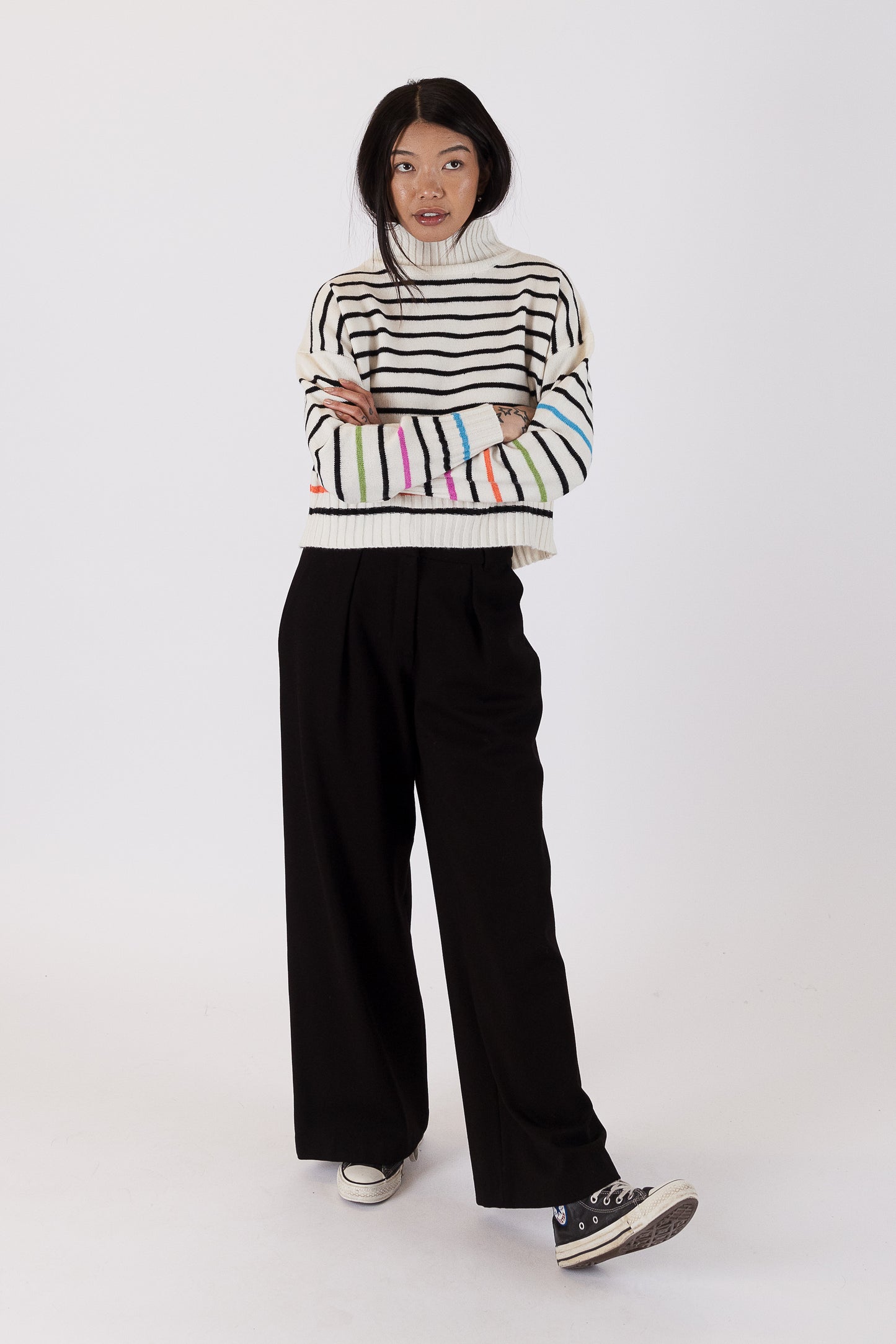 Curtis - Mockneck Multi Colour Striped Sweater