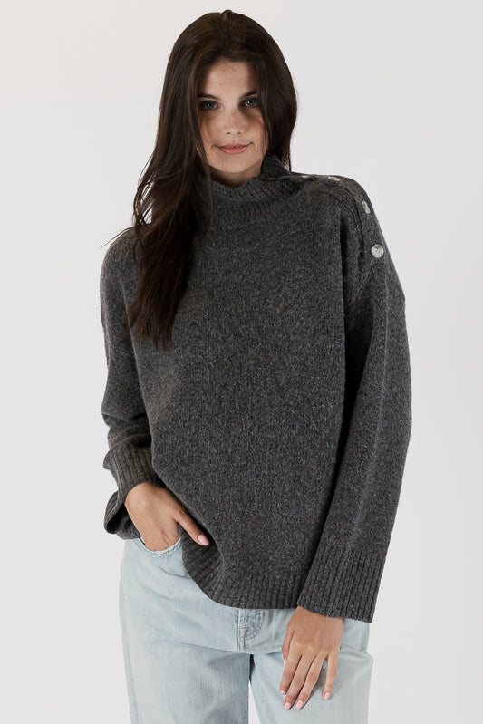 Gant - Smokey Grey Mockneck with Shoulder Button Detail