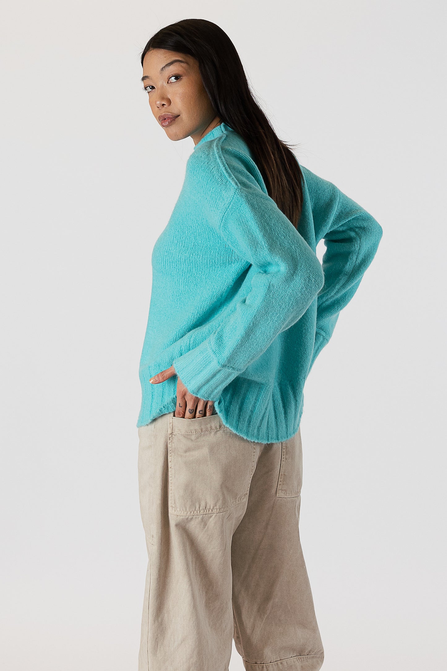 Tanya - Eco Teal Crewneck Sweater