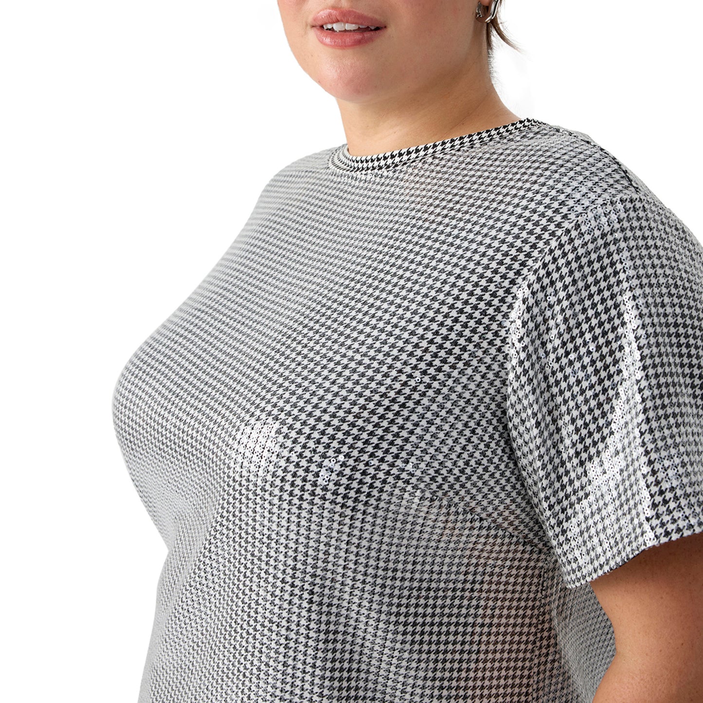 Perfect Sequin T-Shirt - Houndstooth Black/White