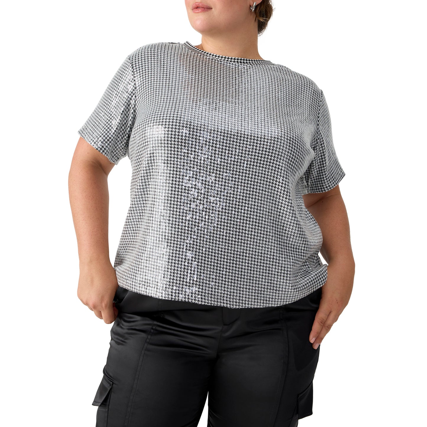 Perfect Sequin T-Shirt - Houndstooth Black/White