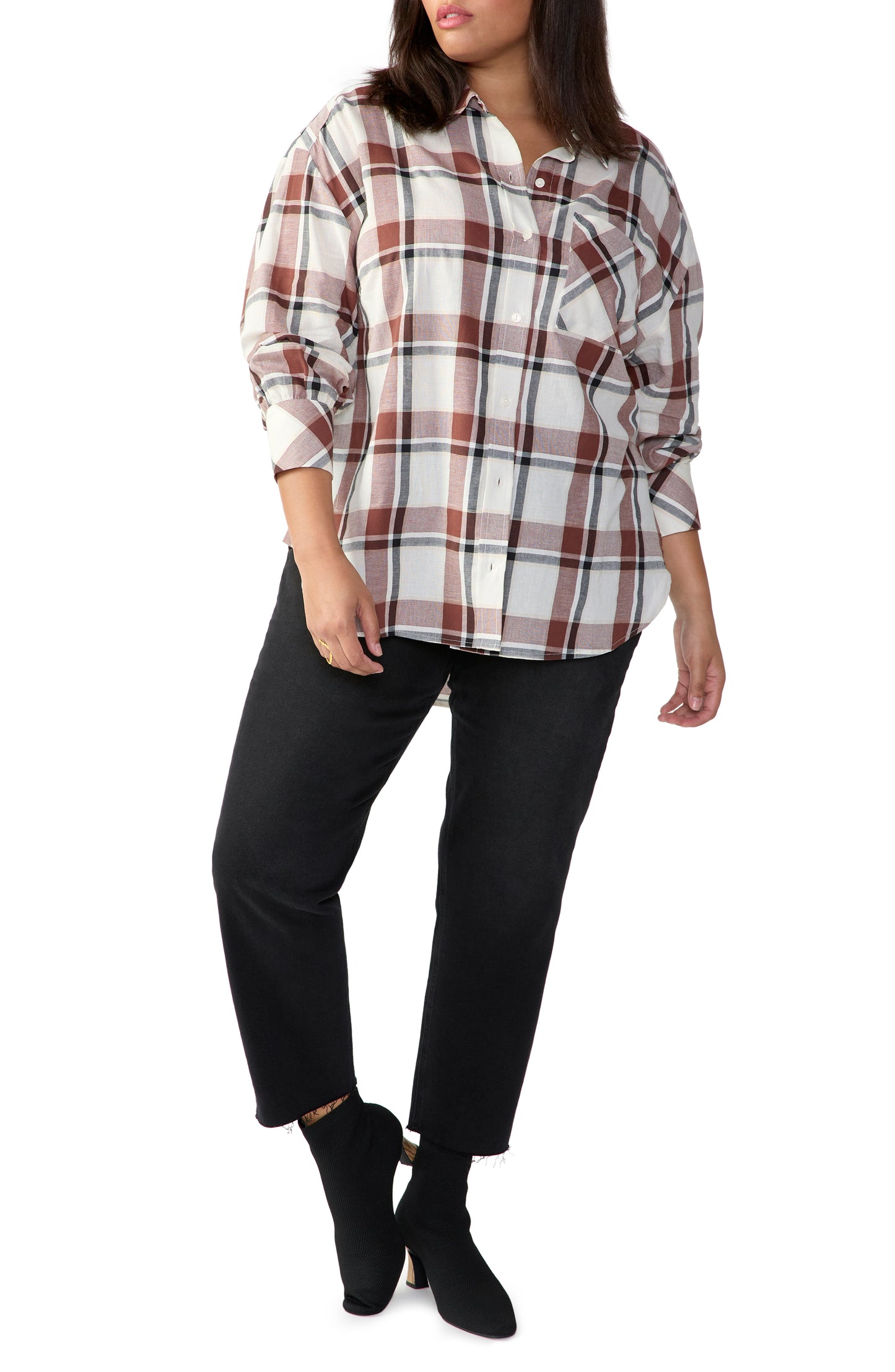 Dropped Shoulder Tunic - Plaid