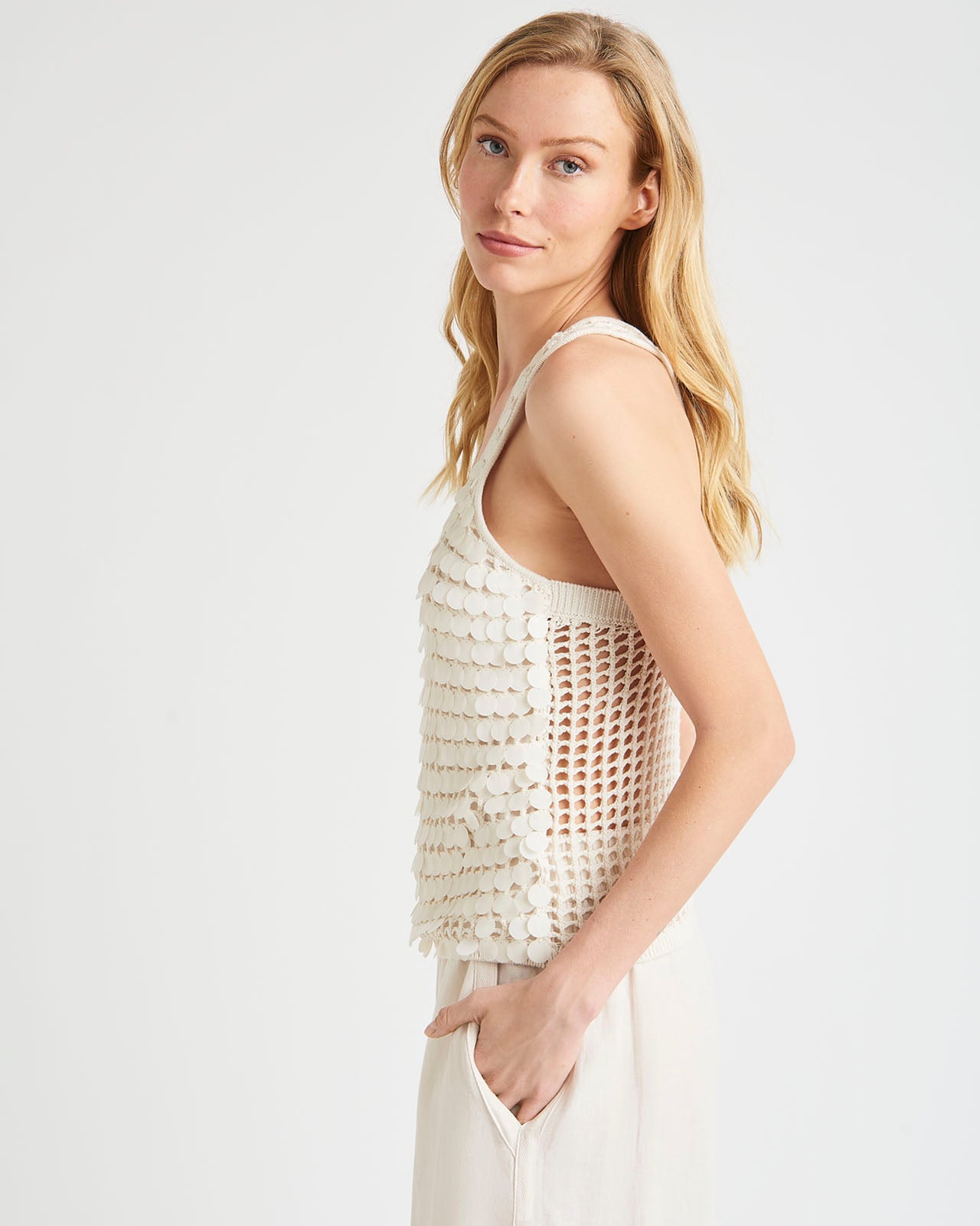 LARGE SEQUINS TANK - IVORY