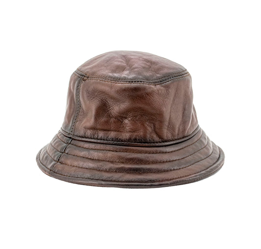 Leather Bucket Hat - Brown