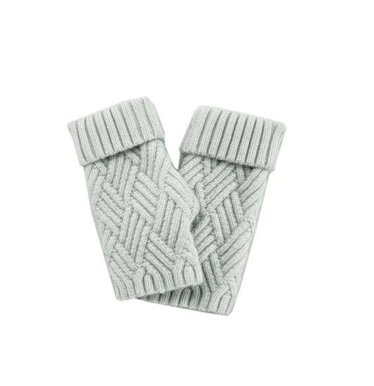 Knitted Fingerless Gloves - Light Grey