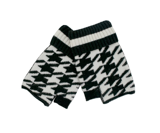 Houndstooth Fingerless Gloves - Black