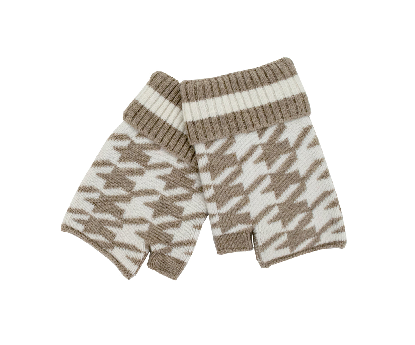 Houndstooth Fingerless Gloves - Camel