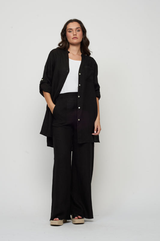 High Waisted Linen Pant - Black